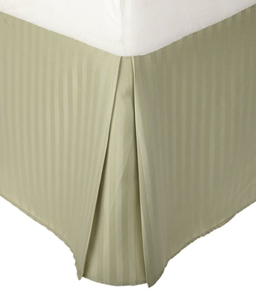 1500 Series Wrinkle Resistant Pleated Queen Bed Skirt Stripe, Sage - 15 Inch Drop and Wrinkle Resistant