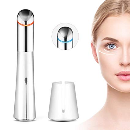 Eye Massager Wand, 42℃ Heated Ionic USB Rechargeable Sonic Vibration Rechargeable Facial eyes Pen with High Frequency Relieving Dark Circles Fatigue Puffiness Two Modes Eliminate Eye Bags & Puffy Eye