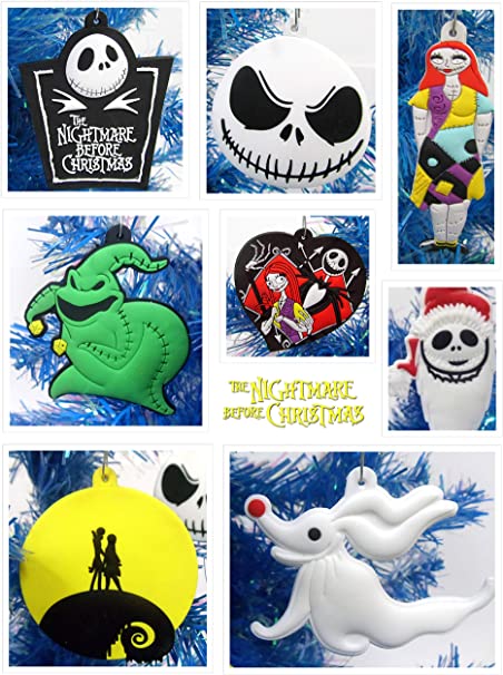 Nightmare Before Christmas 8 Piece Christmas Tree Ornament Set Featuring Jack Skellington and Friends - Around 2.5" to 3.5" Tall