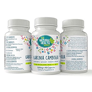 Garcinia Cambogia 90 Capsules By The Natural Health Market • Pure Garcinia Cambogia Whole Fruit • Weight Loss Supplement • Natural Garcinia Cambogia Colon Cleanse Detox • Diet Pills