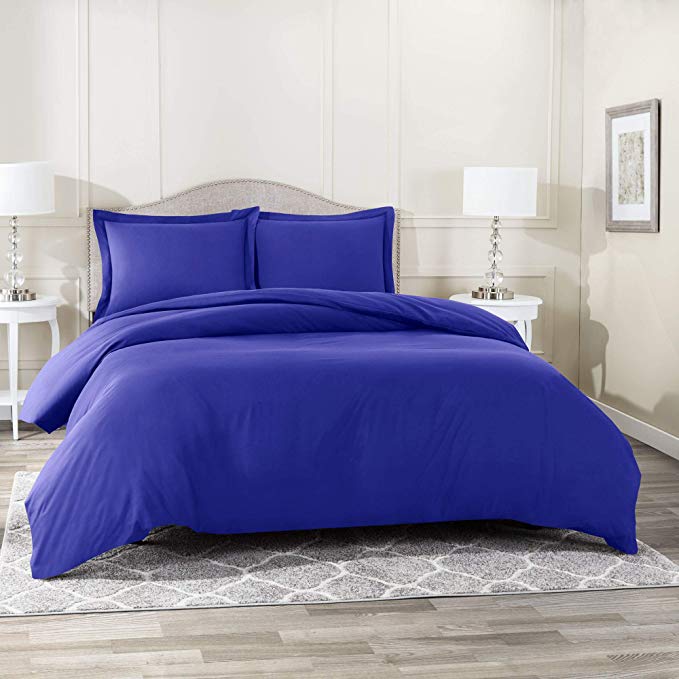 Nestl Bedding Duvet Cover 3 Piece Set – Ultra Soft Double Brushed Microfiber Hotel Collection – Comforter Cover with Button Closure and 2 Pillow Shams, Royal Blue - Full (Double) 80"x90"