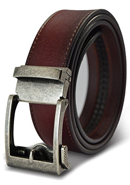 Men's Holeless Leather Ratchet Click Belt with Automatic Sliding Buckle - Trim to Fit