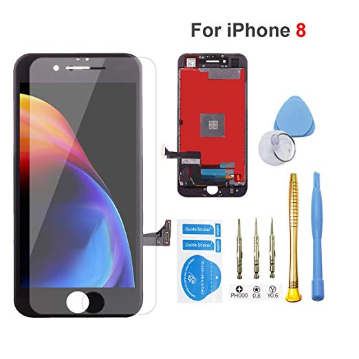 for iPhone 8 Screen Replacement Black Assembly LCD Display Touch Screen Digitizer Frame Assembly Full Set with Free Repair Tools Kit and Professional Glass Screen Protector (8 Black)