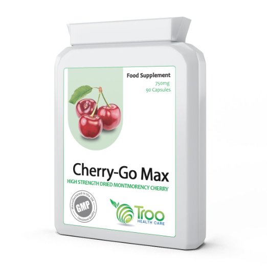 Cherry Go Max 750mg 90 Capsules - High Strength Freeze Dried Montmorency Cherries - UK Manufactured to GMP for Consistent High Quality