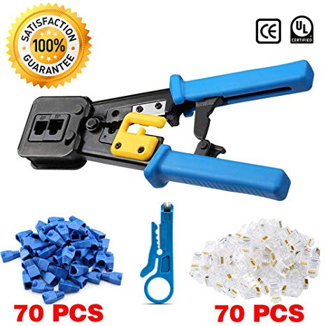 EZ RJ45 Crimp Tool Kit Cat5 Cat5e Cat6 Pass Through Crimping, Ethernet Crimper Network Tool for Passthrough and Legacy Connector with Many Practical Connectors and Covers