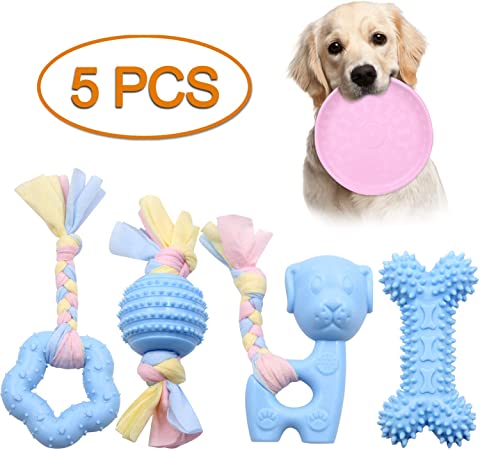 5PCS Dog Puppy Chew Toys for Small Dogs from 8 Weeks, Dog Teething Chewing Toys for Puppies Small Medium Dogs Interactive,Tuff Strong Dogs Toys Set with Ball and Ropes for Boredom Aggressive Chew Toy