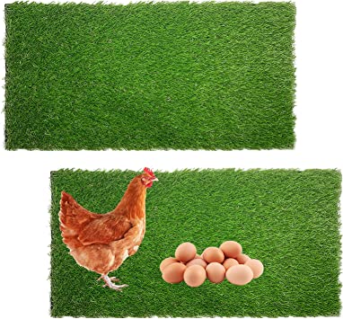 kathson 2 Pcs Chicken Nesting Pads Cuttable Artificial Grass Rug Carpet Washable Synthetic Turf Mat Nest Box Bedding Liners for Chicken Coop Egg Laying Pet Garden Lawn Indoor Outdoor