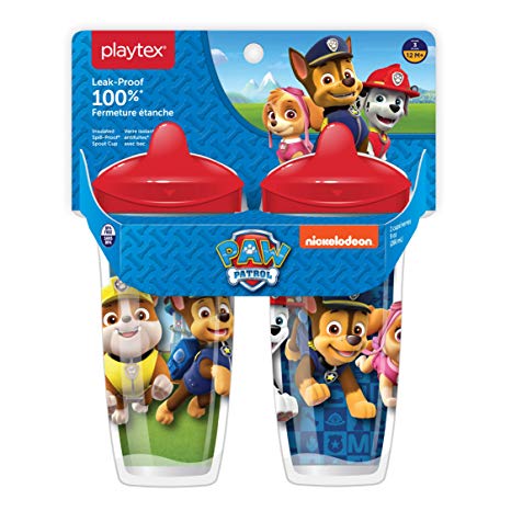 Playtex Sipsters Stage 3 Paw Patrol Spill-Proof, Leak-Proof, Break-Proof Spout Cup for Boys, 9 Ounce - Pack of 2