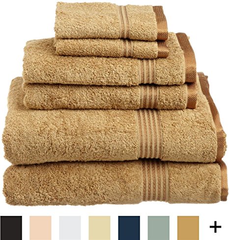 Superior Luxurious Soft Hotel & Spa Quality 6-Piece Towel Set, Made of 100% Premium Long-Staple Combed Cotton - 2 Washcloths, 2 Hand Towels, and 2 Bath Towels, Toast