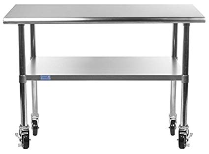 Work Table with 4 Casters Wheels Stainless Steel Food Prep Worktable 18" X 36". NSF Certified