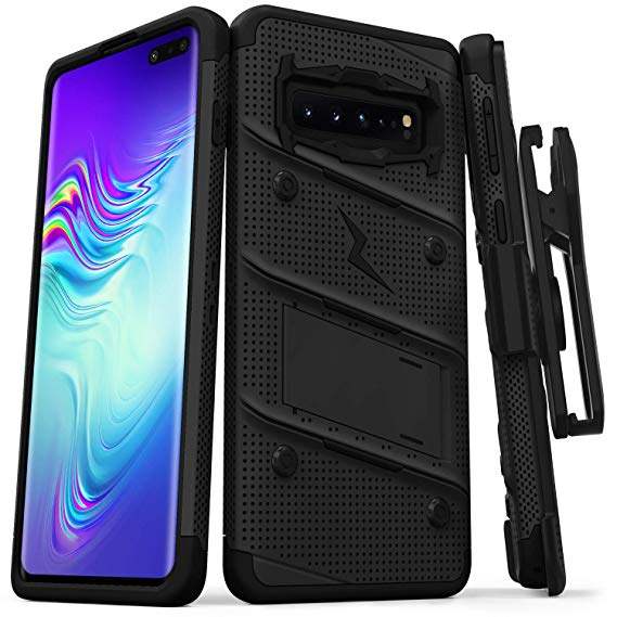 ZIZO Bolt Series Samsung Galaxy S10 5G Case | Military-Grade Drop Protection w/Kickstand Bundle Includes Belt Clip Holster Lanyard 6.7 - Black