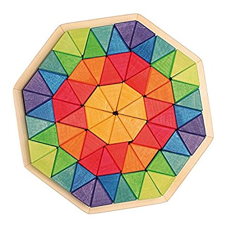 Grimm's Large Octagon Form Building Set - Wooden Mosaic Block Puzzle, 72 Triangles