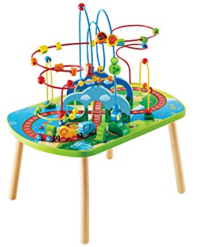 Hape Jungle Adventure Railway Table , Kids Bead Maze Puzzle Table with Accessories, African Scene Graphics, Child Sized Table for Individual and Group Play