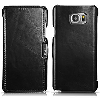 Note 5 Case,PERSTAR [Vintage Classic Series] [Genuine Leather] Flip Cover Folio Case, [1 Card Slot] with Magnetic Closure for Samsung Galaxy Note 5 (Vintage Black)