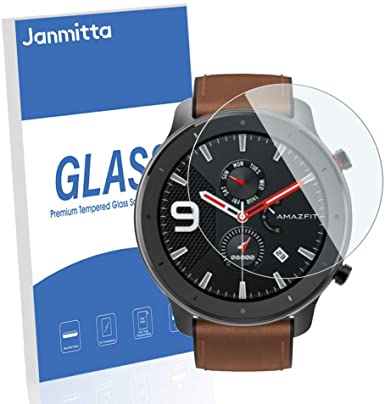 [4 Pack] Janmitta Amazfit GTR 47mm (D36) Screen Protector, [9H Hardness][Scratch Resistance][Ultra Clear][No Bubble][2.5D Edge][Anti-Fingerprint] Tempered Glass for Amazfit GTR 47mm (D36)