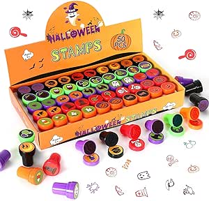 Halloween Stamps for Kids, 50 Pcs Halloween Decorations Stamps Goodie Bag Fillers, Halloween Toys Bulk for Treat Bags Party Favors for Kids, Halloween Party Favors for Goody Bag, Children, Candy Bag