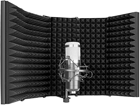 Neewer Pro Microphone Isolation Shield, 5-Panel Pop Filter, High Density Absorbent Foam Front & Vented Metal Back Plate, Compatible with Blue Yeti and Any Condenser Microphone Recording Equipment