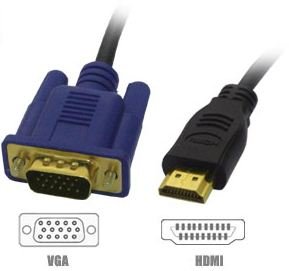High Grade Textured Cable - VGA / SVGA to HDMI Cable - Gold Plated - Length: 1.8M - AAA Products®