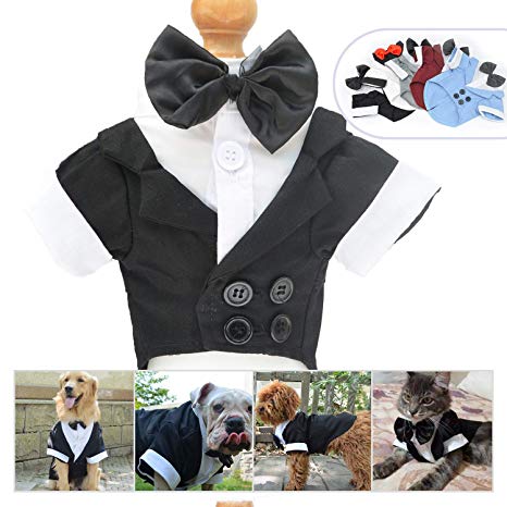 Lovelonglong Pet Costume Dog Suit Formal Tuxedo with Black Bow Tie for Large Medium Small Dogs Cat Clothes