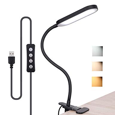 HARMIEY Clip On Reading Light, 54 LED Eye-Care Dimmable Desk Clamp Lamp with 3 Color Temperature Brightness Adjustable Flexible Gooseneck Bed Light for Study, Reading and Relaxing (Black)