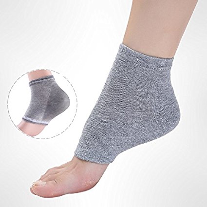Fantcen Moisturizing Silicone Gel Heel Socks for Cracked Heels Day Night Spa Care Toe Socks Grey