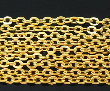 Cable Link Chain, 10 Meters - Over 30 Feet, Small 2x3mm (Gold Plated)