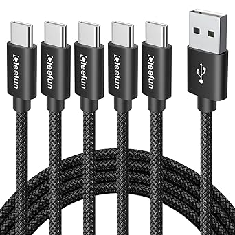 USB C Cable [3ft, 5-Pack], CLEEFUN USB A to Type C Cable Fast Charging Charger Cord Braided Compatible with Samsung Galaxy S22 S21 S20 FE Ultra S10E S10 S9 Plus 5G, Note 20 10 9, A10e A12 A20 A50 A51