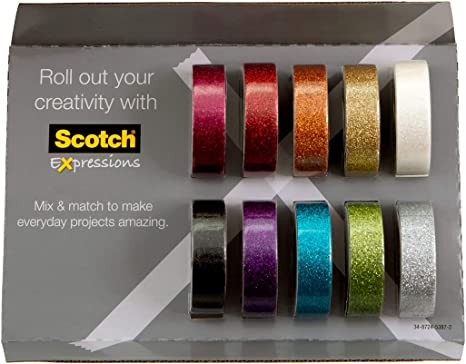 Scotch Brand Scotch Expressions Glitter Washi Tape, Great for Bullet Journaling and DIY Décor, 10-Pack (C517-10-SIOC)