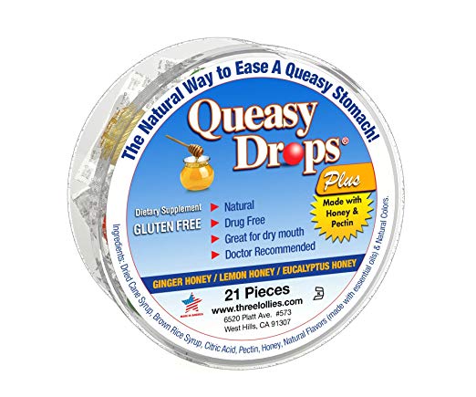 Three Lollies Queasy Drops Plus | Assorted for Nausea Relief | Ginger | Lemon | Eucalyptus Honey | 21 Drops