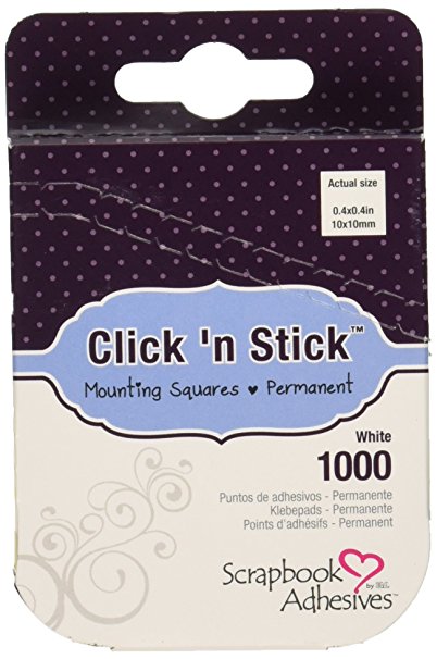 3L Click 'n Stick Permanent Mounting Squares, 1/2-Inch x 1/2-Inch, 1000pk, White