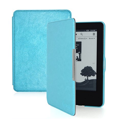 F.Dorla® Kindle Paperwhite Leather Case Ultra Slim Cover for Amazon Kindle Paperwhite 2015 2014 2013 2012 with Magnetic Auto Sleep Wake Function[Lifetime Warranty]-Blue