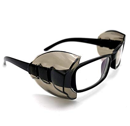 Wakaka 2 Pairs Safety Eye Glasses Side Shields, Slip On Clear Side Shield for Safety Glasses- Fits Medium to Large Eyeglasses, Clear Flexible (Deep Gray)