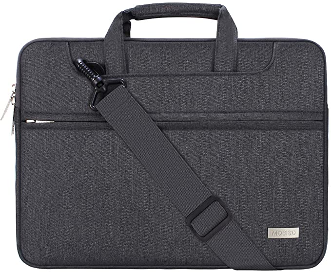 MOSISO Laptop Shoulder Bag Compatible with MacBook Pro/Air 13 inch, 13-13.3 inch Notebook Computer, Polyester Sleeve with Back Trolley Belt, Space Gray