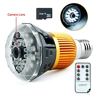 WISEUP 8GB 1280x720P HD Hidden Camera LED Bulb Motion Detective Sound Activated Security DVR with Real Light Emitting Function