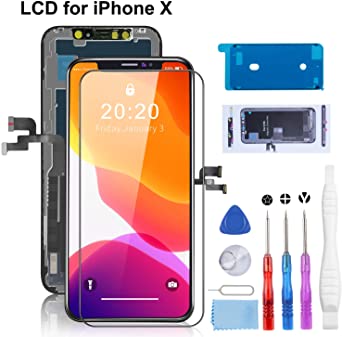 YPLANG for iPhone X Screen Replacement, LCD Display 5.8 inch with 3D Touch Digitizer Frame Assembly with Magnetic Screws Map, Complete Repair Tools and Screen Protector