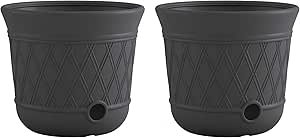 Suncast 14" x 12" Round Decorative Weatherproof Outdoor Hideaway Standard Garden Hose Storage Pot with Drainage Holes, Gray (2 Pack)