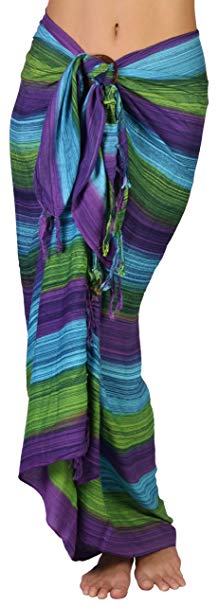 Back From Bali Womens Sarong Wrap, Beach Swimsuit Cover Up – Vibrant Stripes with Coconut Clip