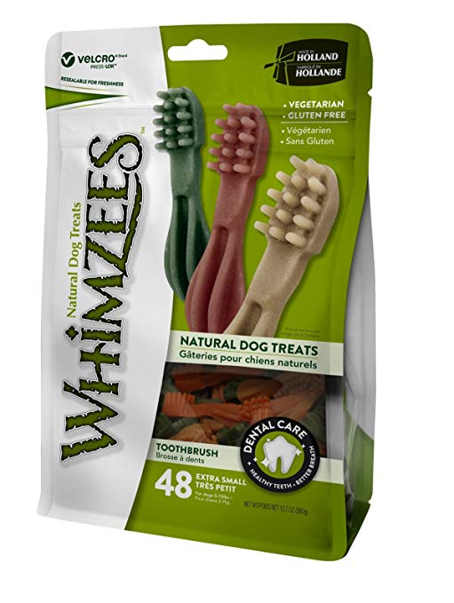Whimzees Natural Dental Dog Treats, Toothbrush, X-Small, 48 Pieces