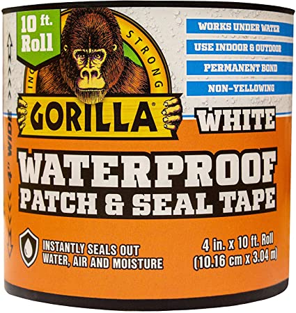 Gorilla Waterproof Patch & Seal Tape, 4" x 10', White (Pack of 1)