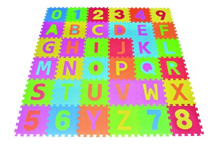 Letters and Numbers Puzzle Play Mat 36 Tiles EVA Foam Rainbow Floor by Poco Divo