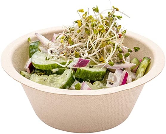 Pulp Tek 8 Ounce Bagasse Bowls, 100 Grease Resistant Biodegradable Salad Bowls - Mircowave Safe, Sustainable, Natural Bagasse Compostable Bowls, Reinforced Rim, Unbleached - Restaurantware