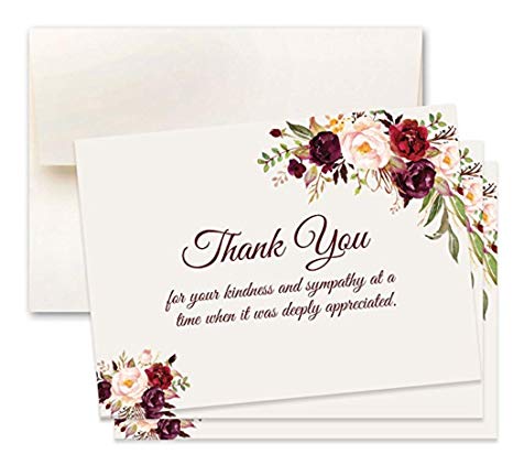 50 Sympathy Acknowledgement Cards, Includes Envelopes