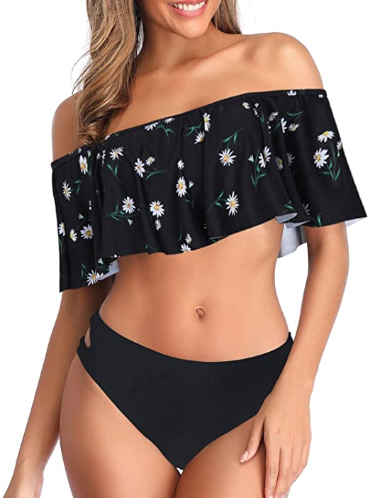 Tempt Me Women Off-Shoulder Two Piece Bikini Set Ruffled Floral Print Swimsuit