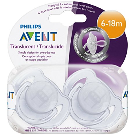 Philips Avent Orthodontic Translucent Silicone Pacifier, 6-18 Months 2 ea (Colors May Vary)