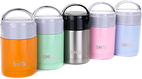 SHO Food Flask - Ultimate Vacuum Insulated, Double Walled Stainless Steel Food Flask & Food Container - 8 to 12 Hours Hot & 18 to 24 Hours Cold - 800ml - BPA Free (600ml, Sunset Orange)