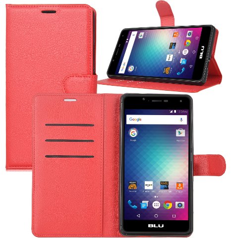 BLU R1 HD case, KuGi ® BLU R1 HD case - High quality ultra-thin MX style PU Cover   TPU Back Wallet stand Case For BLU R1 HD 5 inch smartphone (Red)