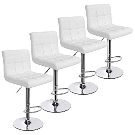 Yaheetech X-Large Bar Stools - Square PU Leather Adjustable Counter Height Swivel Stool Armless Chairs Set of 4 with Bigger Base,White