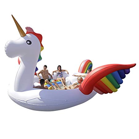 Sun Pleasure GIANT Party Bird Island Unicorn - FAST SPEED PUMP INCLUDED - Inflatable Unicorn WITH Pump And Carrying Bag - Use in Lake, River, Ocean, Pool Floats for up to 6 PEOPLE - 1 YEAR GUARANTEE