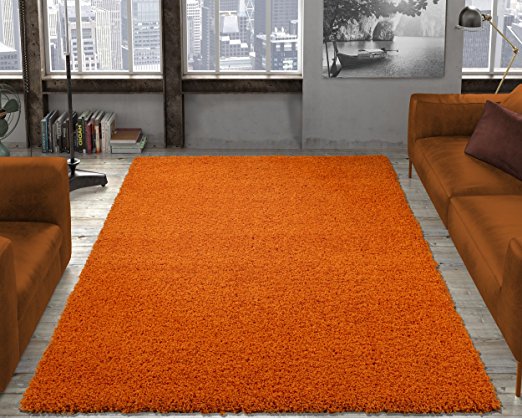 Ottomanson Soft Cozy Color Solid Shag Area Rug Contemporary Living and Bedroom Soft Shag Area Rug, Orange, 3'3" L X 4'7" W