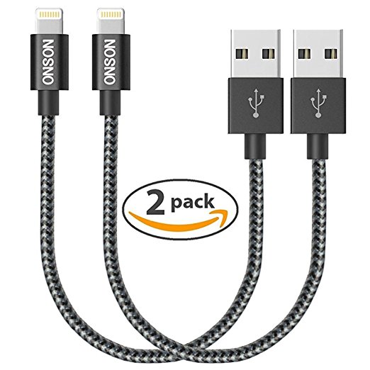 ONSON iPhone Cable,2Pack 8 Inch Nylon Braided Cord Apple Lightning Cable Certified to USB Charging iPhone Charger for iPhone 7/7 Plus/6/6S/6S Plus,SE/5S/5,iPad,iPod Nano 7 (Black White,8 Inch)